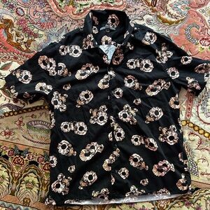 John Varvatos 100% Cotton Floral Mens Camp Button Down Short Sleeve Shirt